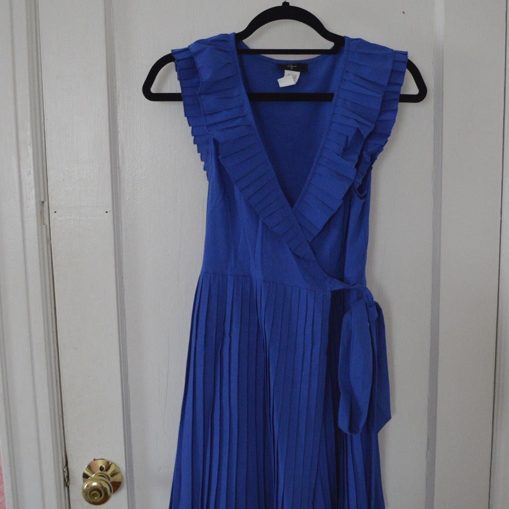 Blue Pleated Wrap Dress - size small